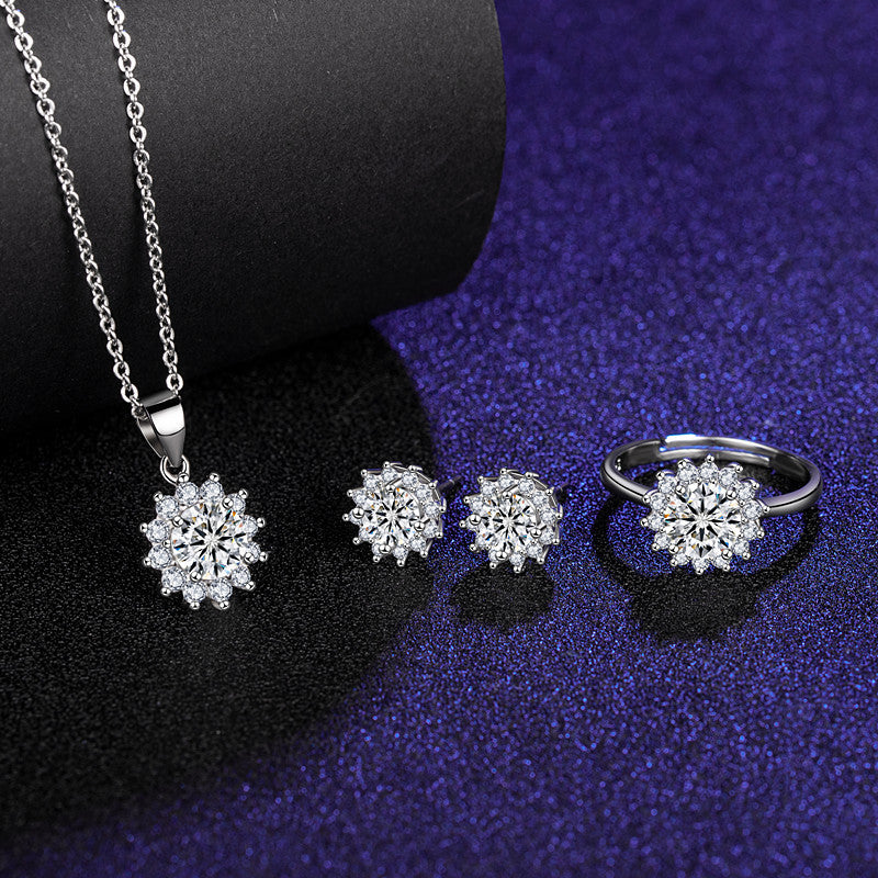 Six Claw Moissanite Ring Stud Necklace Women's Jewelry Set